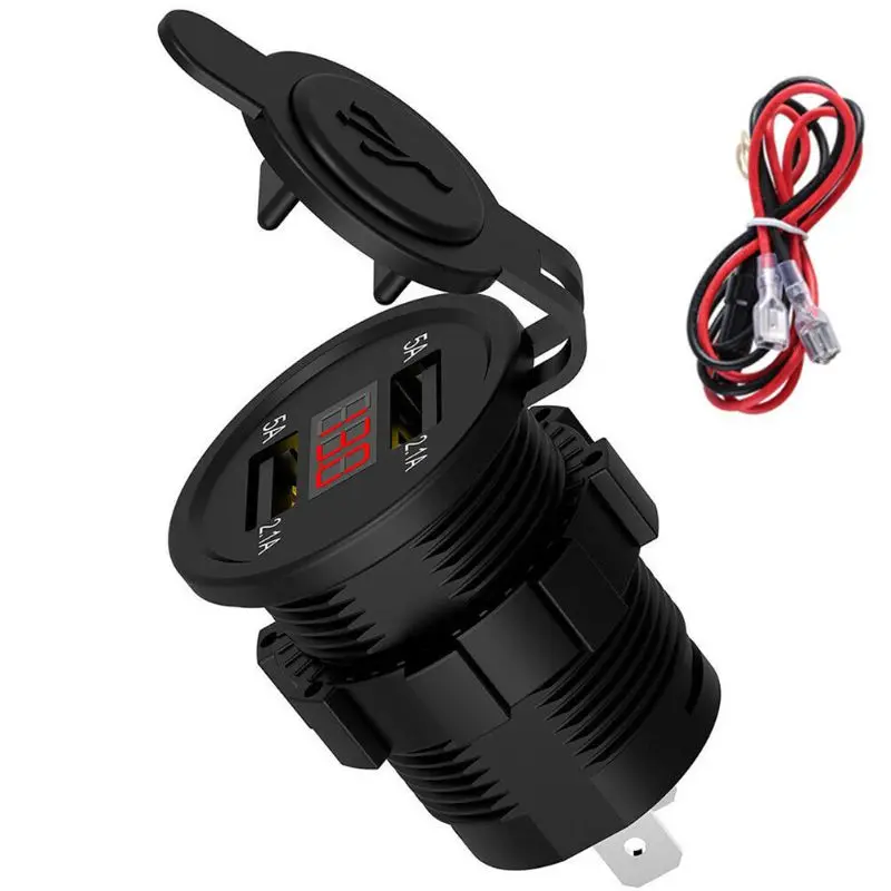 5 в 2.1A водонепроницаемый сдвоенный USB зарядное устройство гнездо адаптера Питание выход с дисплеем напряжения Вольтметр для 12-24 В