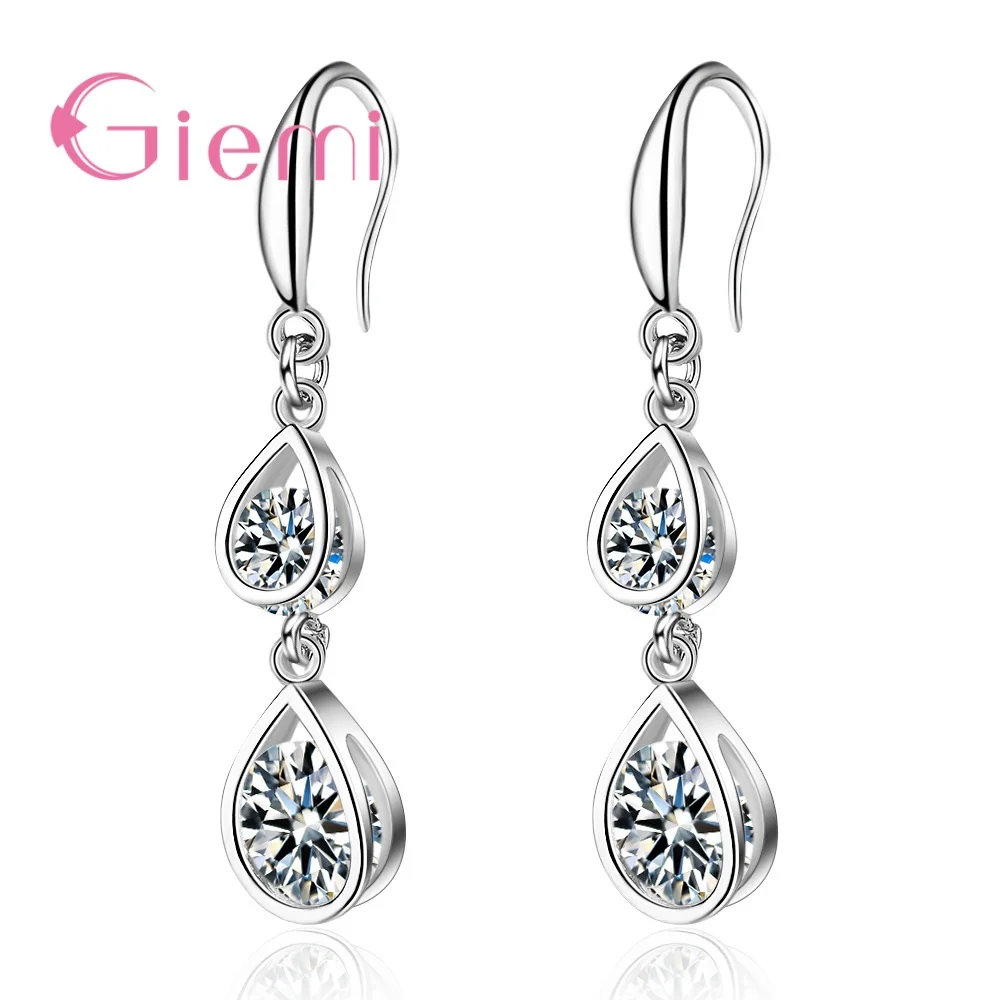 Luxury Temperament 925 Sterling Silver Drop Water Earring For Women Cubic Zircon Dangler Femal Tassel Eardrop Earrings Jewelry | Украшения