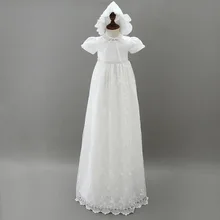 High-end Baby Girl Christening Gowns Newborn Baptism Lace Princess Infant Long Trailing Dress 1Year Birthday Party Wear new arrival white ivory satin silk lace baby girl christening gowns newborn formal baptism robe long dress with bonnet