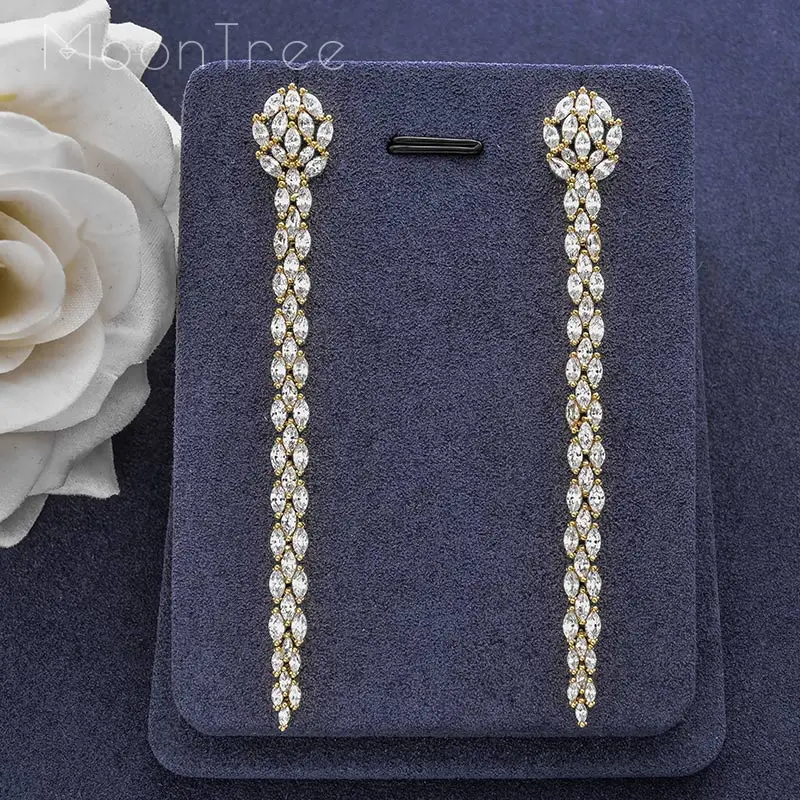 MoonTree 85mm Luxury Snake Shape Gold Color AAA Cubic Zircons Copper Long Earrings Max Brincos Party Holiday Fashion Jewelry | Украшения и