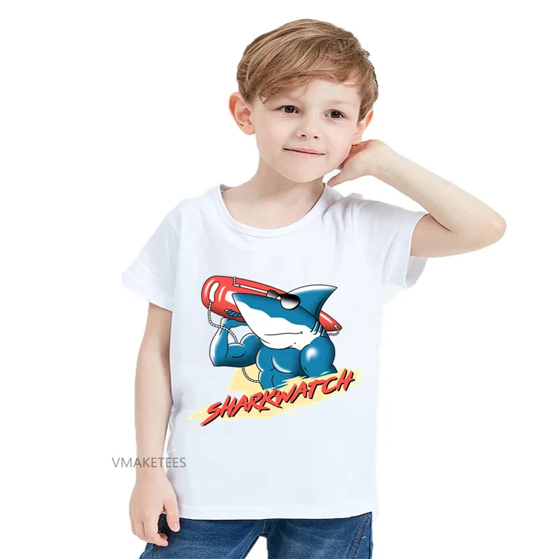 2018 Summer Girls &amp Boys Short Sleeve T shirts Cartoon Shark Watch Print T-shirt Baby Kids Funny Casual Clothing ooo5621 | Мать и