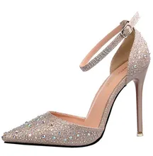 Champagne gold silver pink rhinestone crystal clear wedding bridesmaid shoes ankle strap pointed toe d’orsay two piece pumps