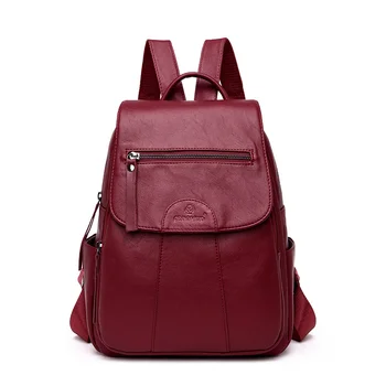 2019 Fashion Women Backpack Female Genuine Leather Backpack Sheepskin Ladies Travel Shoulder Bag Sac A Dos Femme popular rock style natural sheepskin women backpack fashion rivets women s travel bags casual patchwork genuine leather bag