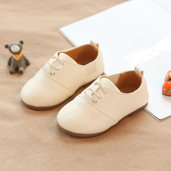 Весенне-Осенняя детская кожаная обувь; мягкая удобная обувь на плоской подошве для мальчиков и девочек; Детские лоферы в британском стиле; обувь для малышей; 03K - Цвет: Белый