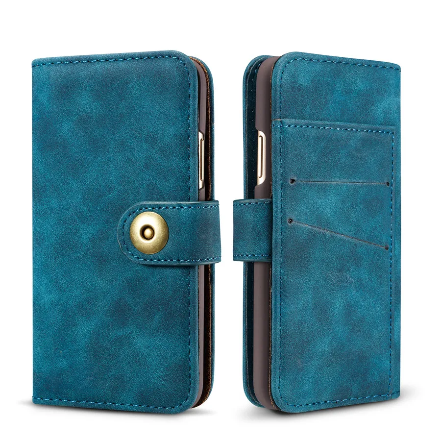 Ретро два-в-одном раздельный кожаный чехол для Iphone Xs Max Xr 7 8 6 6s Plus 5G Se Couro Etui Магнитный чехол-кошелек с откидной крышкой для карт - Цвет: blue
