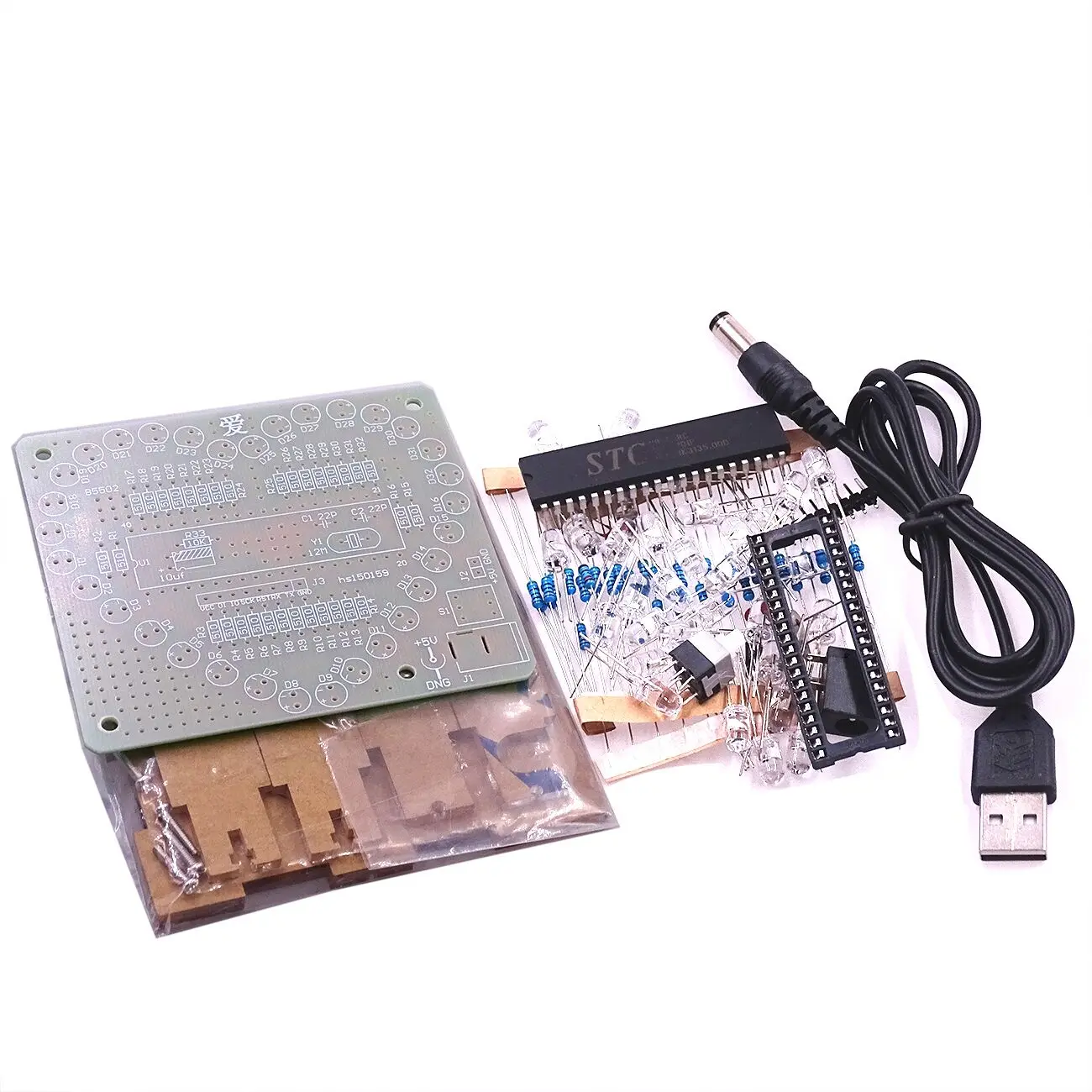 

1set DIY Electronic Kit Heart Shape Colorful LED Module Love Water Light STC89C52 Parts & Components Design with Shell and Cable