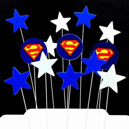 1Set/lot Cute Minnie Mickey Mouse Head Star Cake topper Fondant Wire+Sponge Foam Flag Kids Birthday Party Decoration Supplies - Цвет: Superhero superman