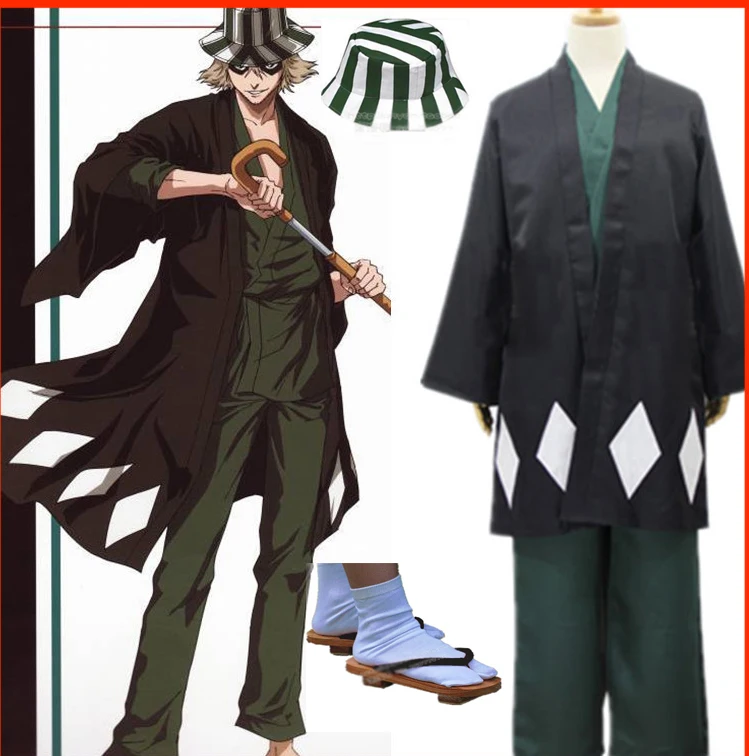 

Anime Bleach Urahara Kisuke Kimono Cosplay Costume Full Set with hat and Socks and clogs