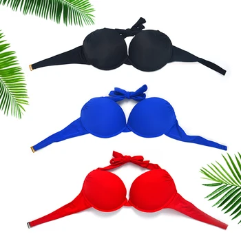 

New the original factory Three times thicker cup PUSH UP women&girl's BIKINI BRA underwire bikini top RED BLACK Lakeblue