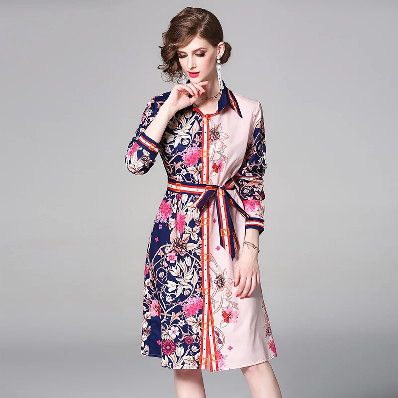 

High Quality Newest Fashion Runway Bow Collar Maxi Dress Women's Long Sleeve Retro Art Printed Designer Long Dress Evening Party