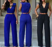 Women Sexy Jumpsuit Office Lady V Neck Sleeveless Rompers FEmale Wide Loose Leg Pants Playsuit Sashes Women Jumpsuits Women Sexy Jumpsuit Office Lady V Neck Sleeveless Rompers FEmale Wide Loose Leg Pants Playsuit Sashes Women Jumpsuits