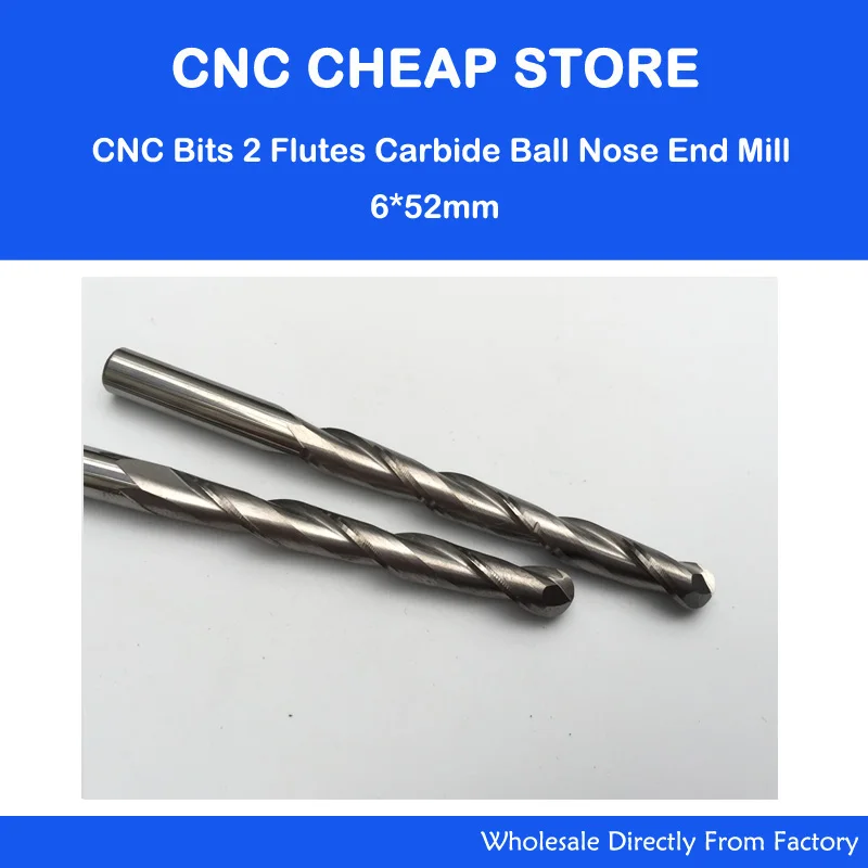 

2pcs 6*52*80MM Two Flutes Ball Nose Bits, Carbide End Mill, Engraving Cutting Tools, CNC Router Cutters, Acryl, PVC