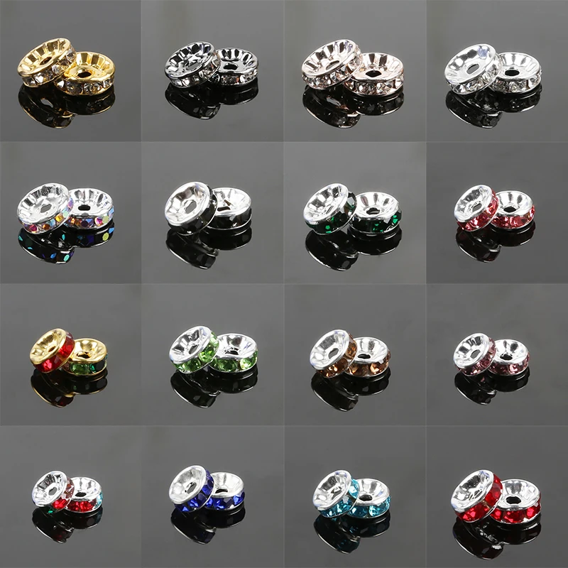 

Wholesale100Pcs/Lot Crystal 17Colors 8mm Rhinestone Rondelles Loose Spacer Metal Beads for DIY Jewelry Making Accessories