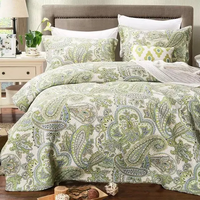 Green Color Luxury Boho Quilt Sheet,Size 230x250cm summer