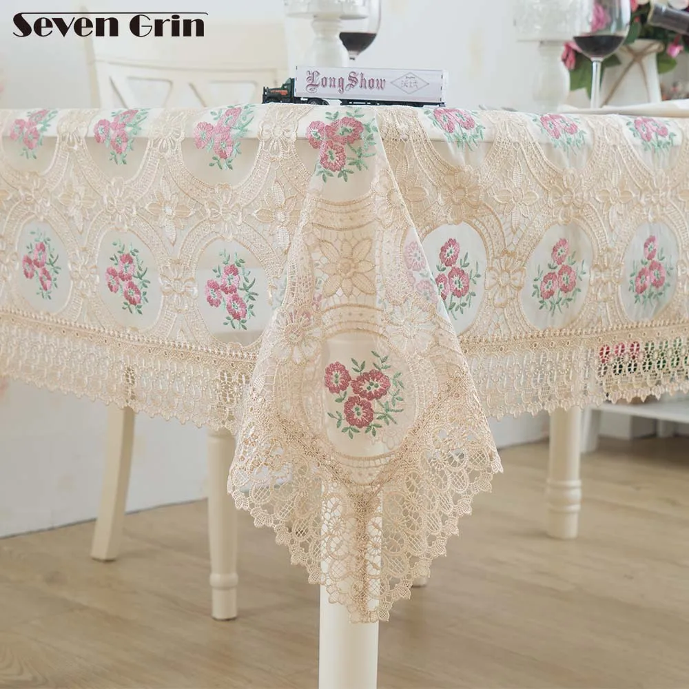 

Free Shipping Colorful Tablecloth Europe Pastoral Style Organza Floral Embroidered Table Cloth For Home Dining Decoration