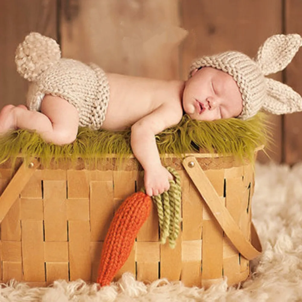Милый реквизит для фотосъемки новорожденных мальчиков и девочек, имитация морковки, вязания крючком, детские аксессуары для фотосъемки