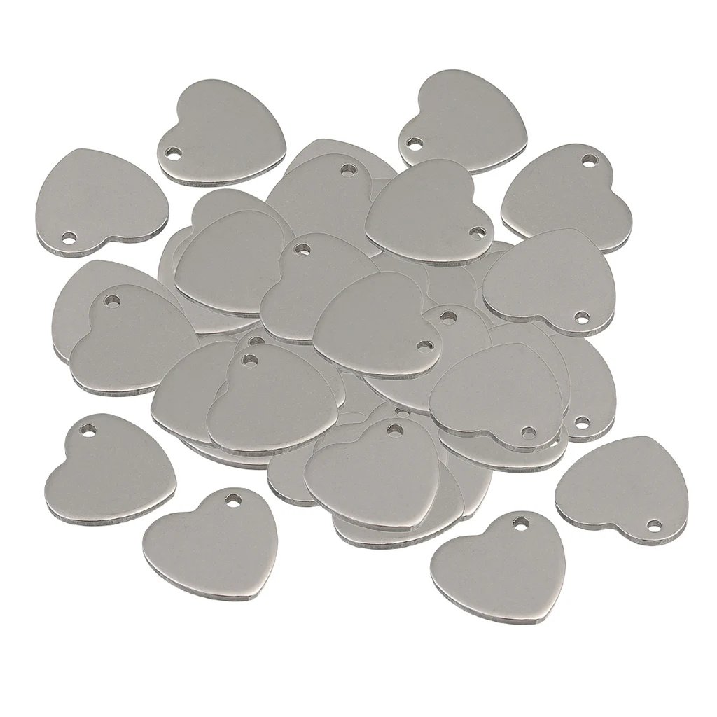 70Pcs 14mm/6mm Stainless Steel Metal Flat Blank Coin Stamping Heart Round with Hole Tag Pendants Charms 14mm Jewelry Making