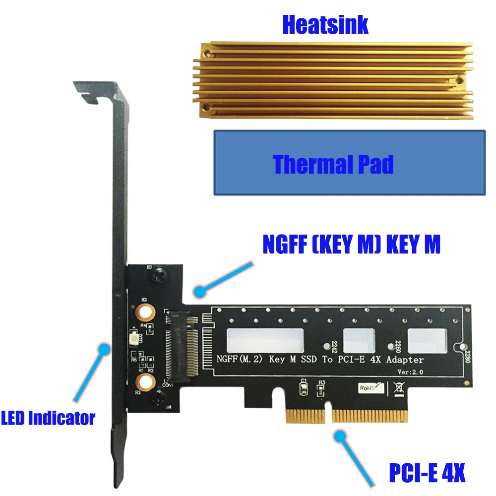 SupaGeek Adaptateur M2 PCIe SSD vers PCI Express 3.0 x4 – Carte d’Extension  Compatible avec Disque Dur Internet M2 NGFF PCI-e 3.0, 2.0 ou 1.0, NVMe Or