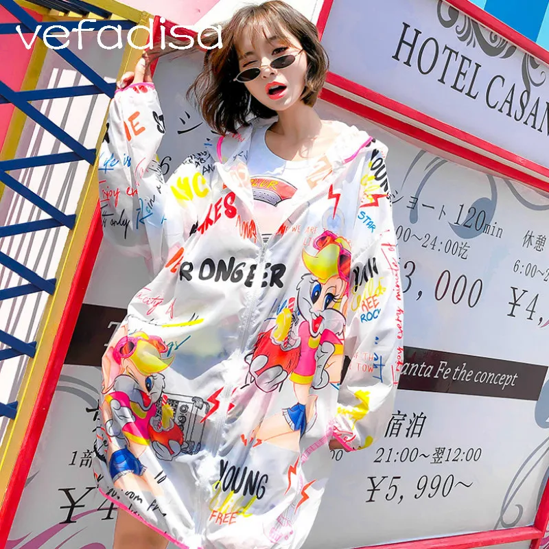 Vefadisa Letters Print Sun-Protection Coat 2018 Plus Size Summer Jacket Long Sleeve Hooded Coats and Outerwear Thin AD1538 | Женская