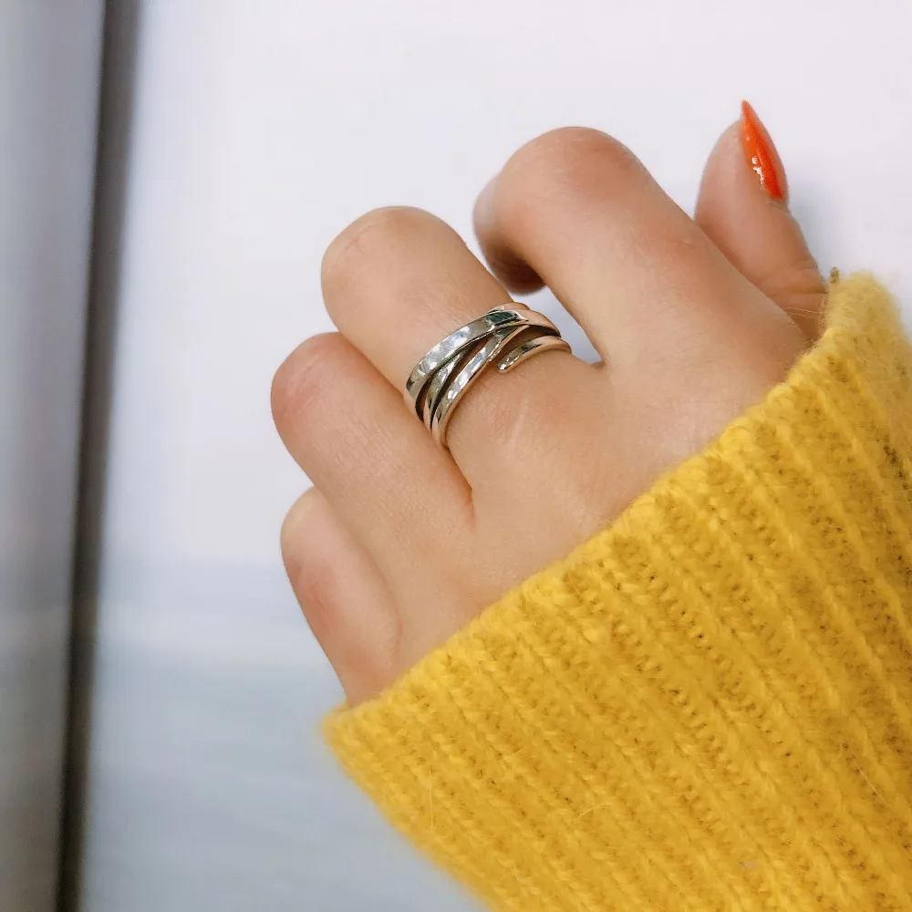 

New Simple real 925 sterling Sliver Geometric Irregular winding Circle Knuckle smooth Rings For Women Wedding Party Jewelry Gift