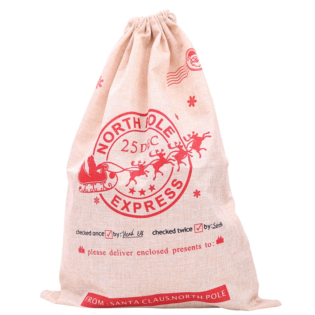 

1PC 2019 New Year Christmas Candy Bag Santa Claus Drawstring Canvas Sack Tableware Rustic Vintage Stockings Gift Bag Decoration