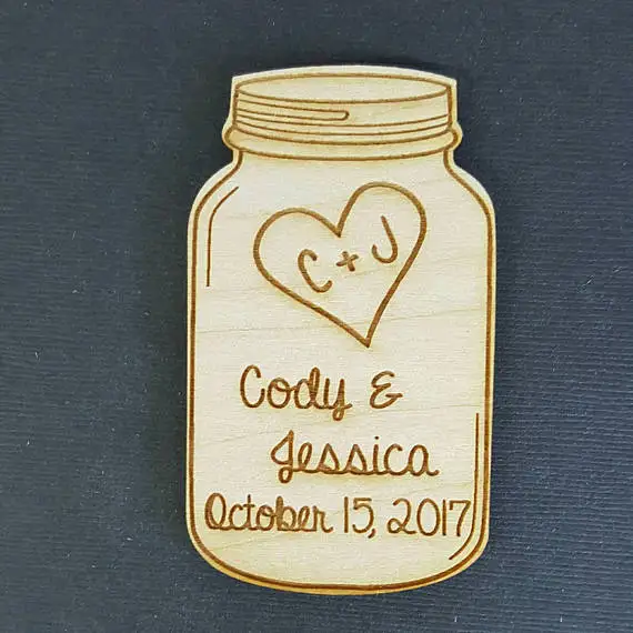 

personalized Bride Groom names Mason Jar Wedding wooden Save the Date Magnets engagement party favors company gifts