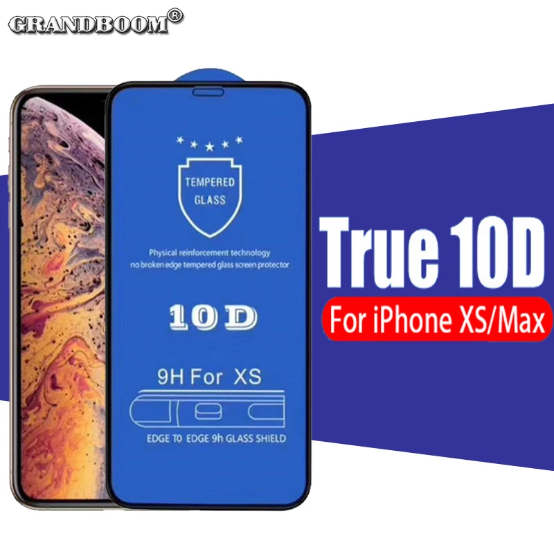 

500pcs 10D Anti-fingerprint Tempered Glass For iPhone 11 Pro Max XS XR X 8 7 6 6S Plus Full Cover Curved Screen Protector