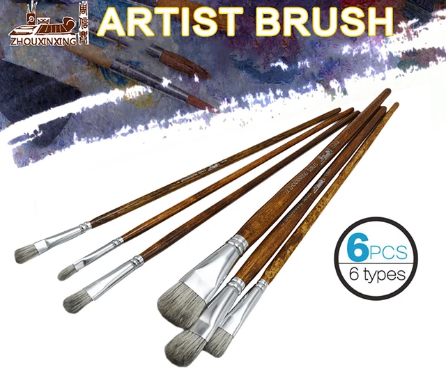 ArtSecret New Arrival 2855 Stencil Oil Brush Set White Bristle Hair Wooden  Handle Acrylic Paints Stationery