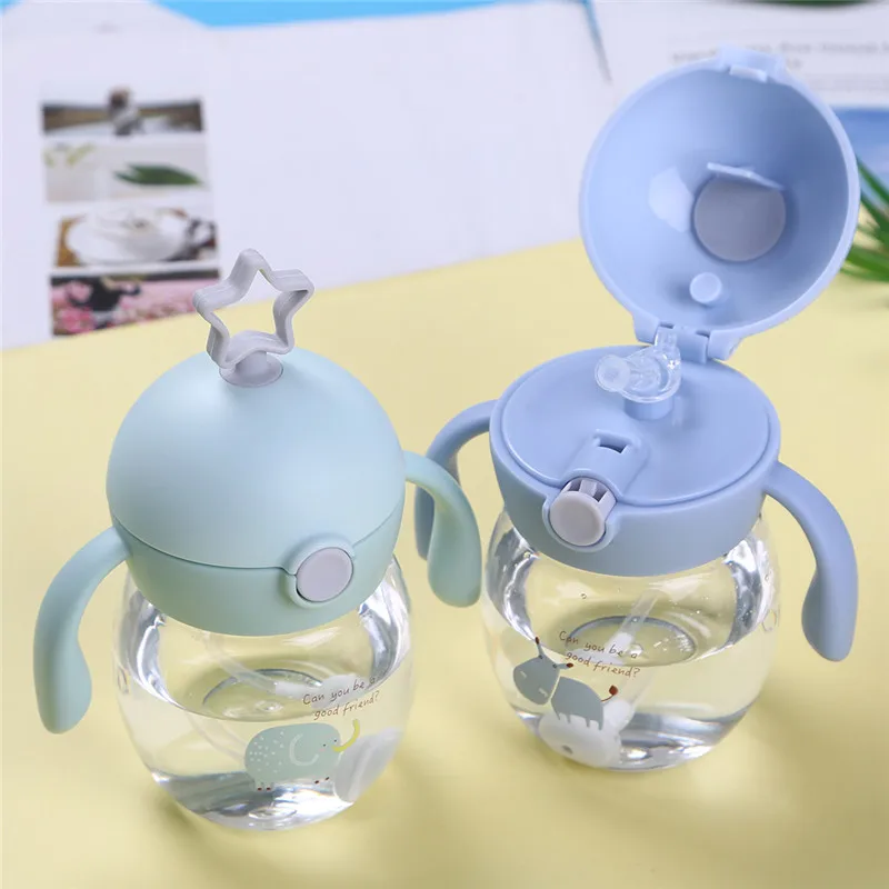 

280ML Sippy Cup With Straw Baby Feeding Cup Tritan Kids Learn Drinking Water Milk Bottle Training Cup Handle Gravity Ball Cups