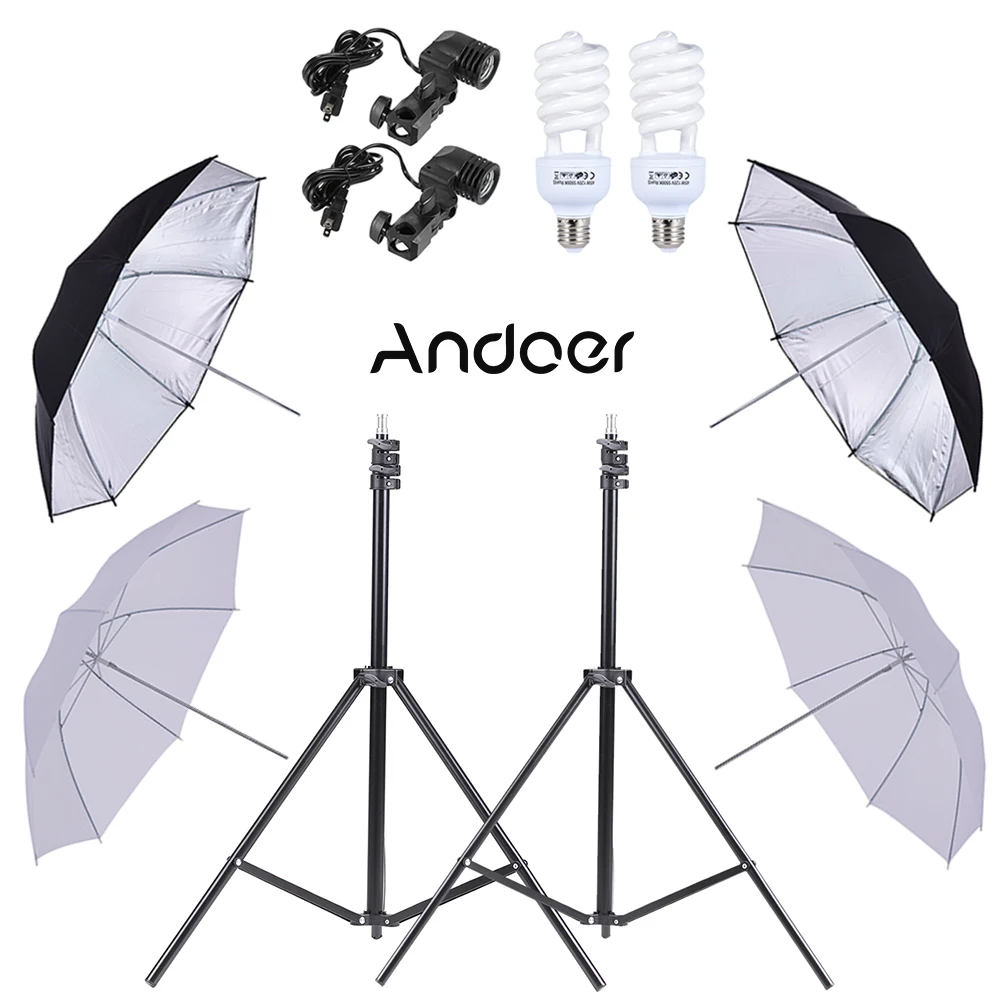 Andoer Photo Studio Umbrella Lighting Kit w/ 2m Light Stands + 45W