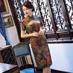 Китайские традиционные Ближний Платье Для женщин шелк Cheongsam Размеры M-3XL