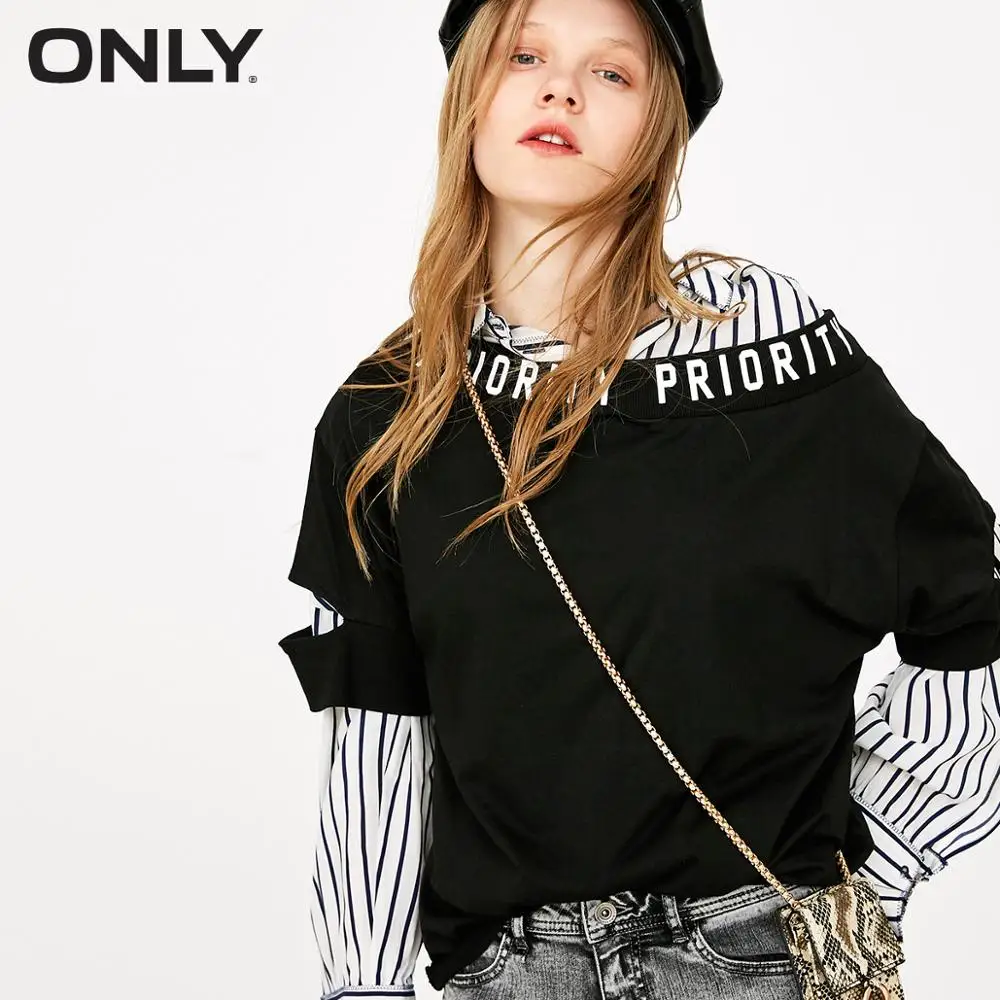 

ONLY Women's Off-the-shoulder Letter Print Loose Fit T-shirt |118130513