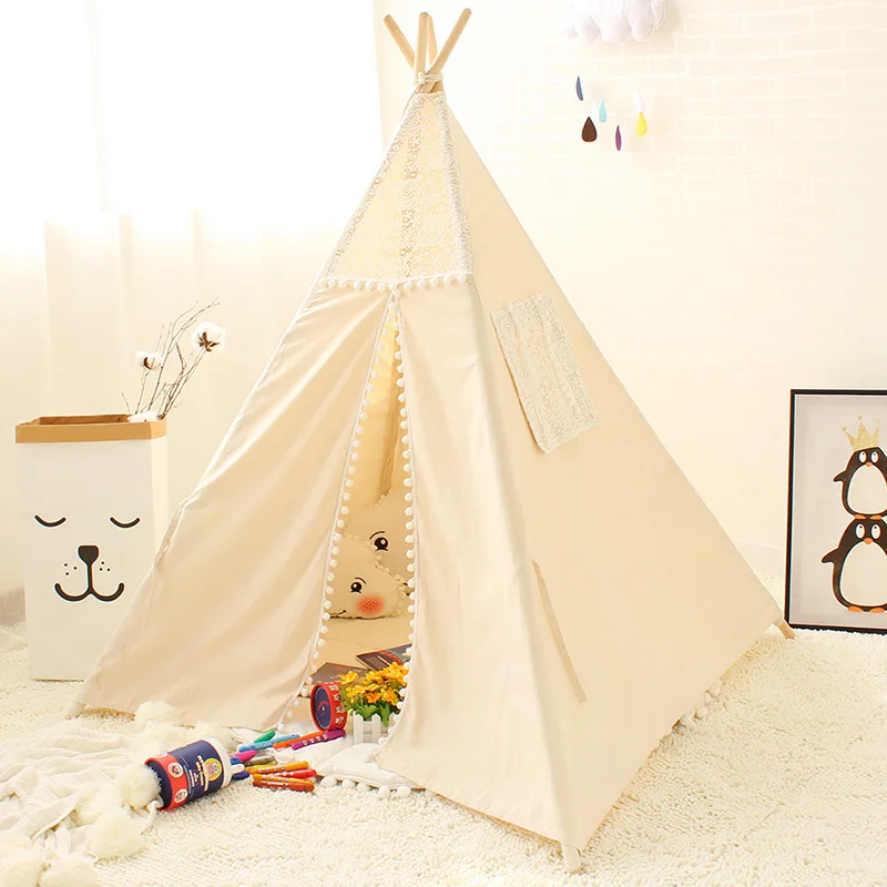 Tenda para Crianças Teepees para Crianças Tenda para Bebê Laço Tipi Algodão Playhouse Dobrável Jogar Leitura Canto Extra 5 Usd Cupom 6 indian tent for kids