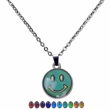 

JUCHAO Mood Necklace Gothic Temperature Control Colour Change Smile Face Pendant Necklace Stainless Steel Chain Necklace Women