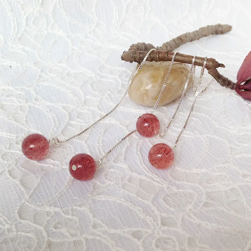 

925 Silver Drop Earrings Long Tassel Earrings for Women Pink Crystal beads Natural Stone Vintage Ethnic Jewelry