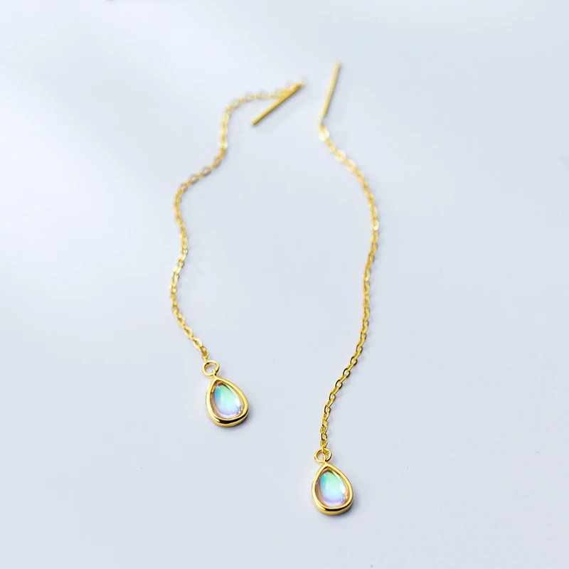 

100% 925 Sterling Silver Water Drop Long Tassel Earring Fashion Colorful Glaze Earrings For Women Pendant Jewelry Valentine Gift