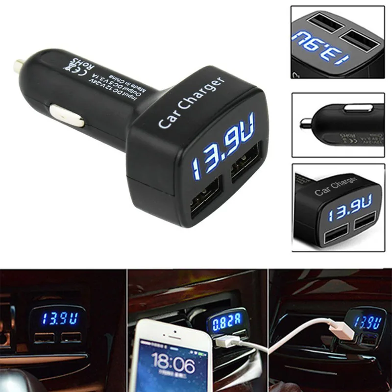 3 1A Fast Dual USB Mobile Phone Charger Voltage Meter Monitor USB Car Adpater Charger for