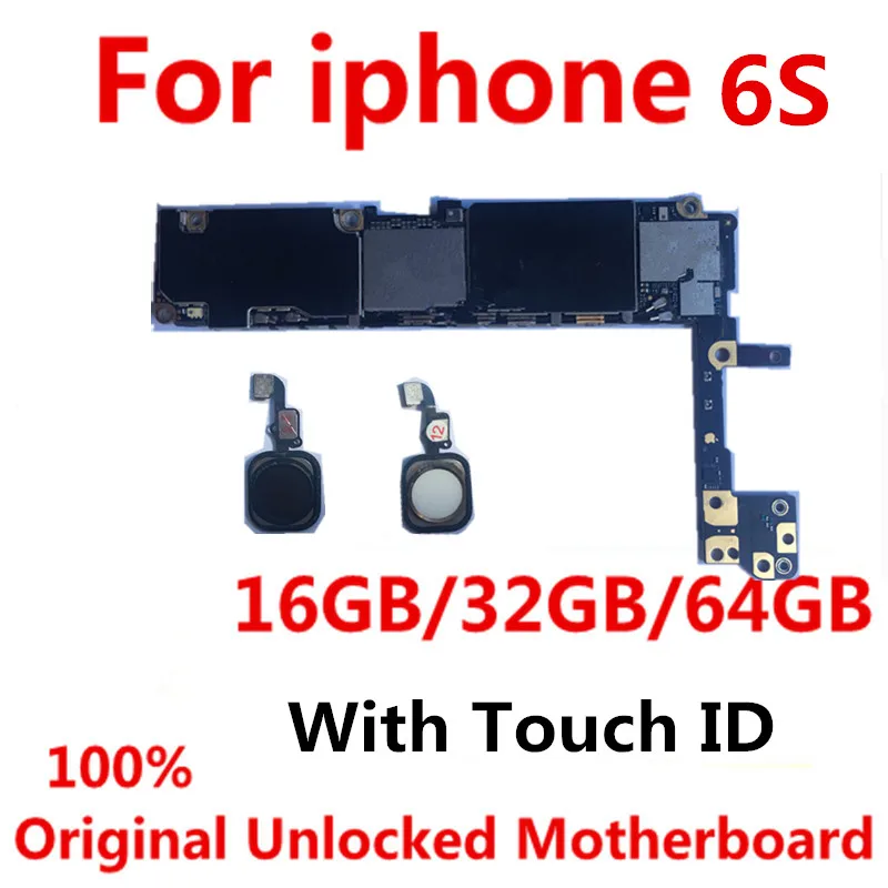 

100% Original unlocked for iphone 6S Motherboard Without Touch ID/With Touch ID,for iphone 6S Logic boards,16gb / 32gb / 64gb