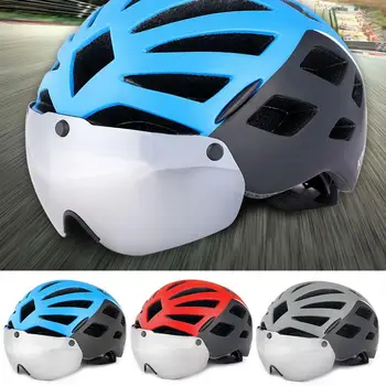

Cool 2 In 1 Detachable Mountain Bike Helmet UV Protection Sun Protection Riding Glasses Function High Quality One Piece Helmet