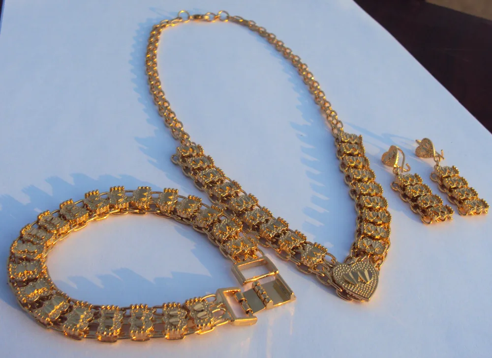 

Ornate Yellow Gold GF Womens Birthday Necklace Earrings Bracelet Sets Fine Jewelry 7 days no reason to refund