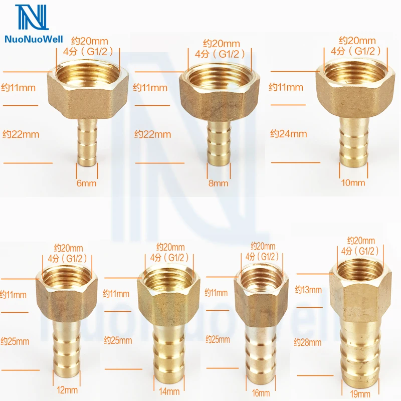 NuoNuoWell 1/" BSP разъем с внутренней резьбой X 6 8 10 12 14 16 19 мм латунь BSPP фитинг для труб x колючий шланг хвост 2 шт-упаковка