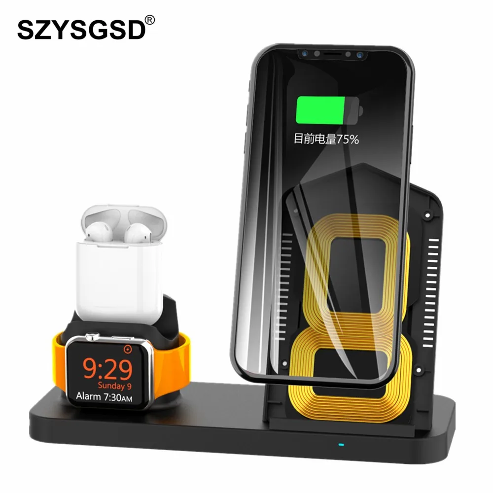 

Wireless Charger Fast Charging for iPhone 8 X XS Max XR Apple Watch 3 2 Airpods 10W Quick Charge For Samsung S9 S8 Wireless Dock