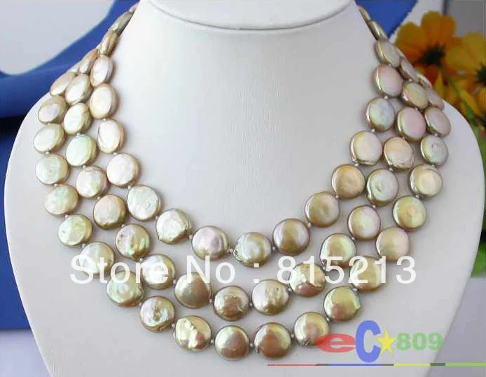 

ddh001625 AAA 3ROW 14MM champagne COIN FRESHWATER PEARL NECKLACE 28% Discount