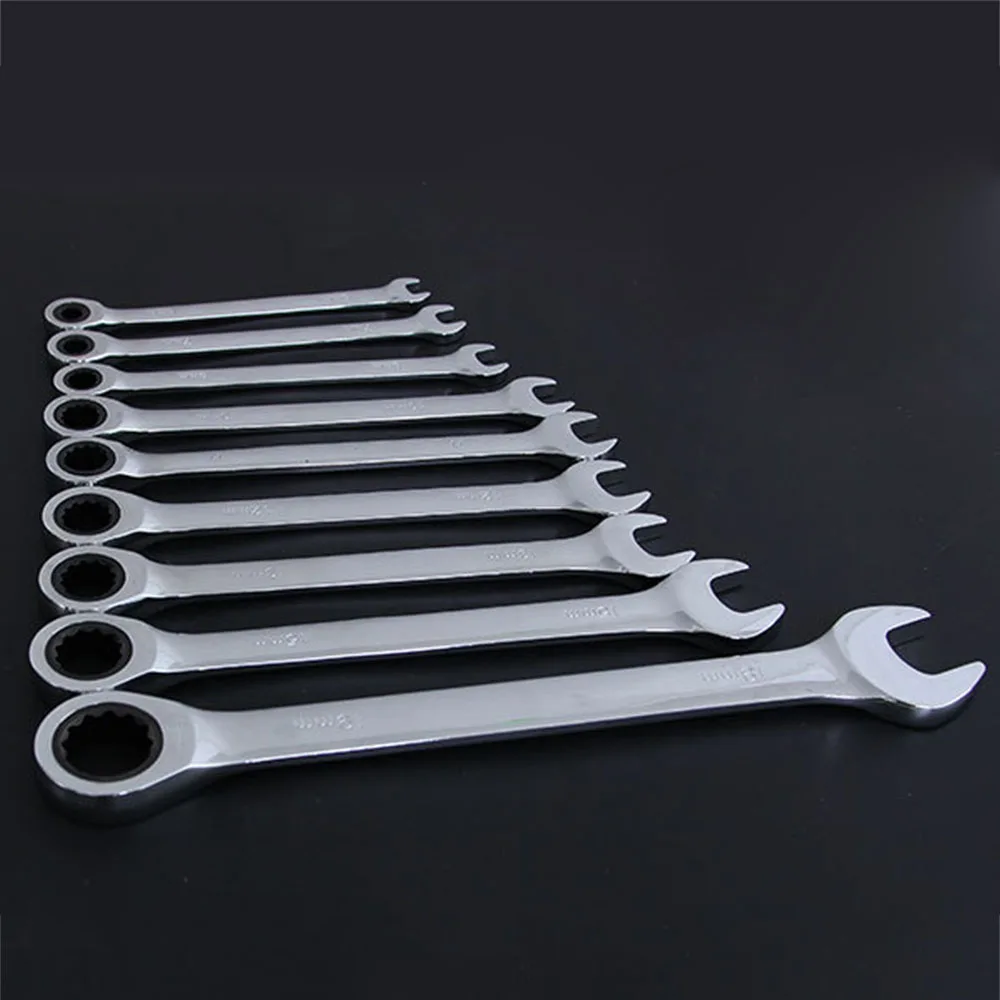 6mm-16mm Ratcheting Combination Ratchetingwrench Spanner Hand Tool A Set of Key Torque Gear Socket Universal Tools