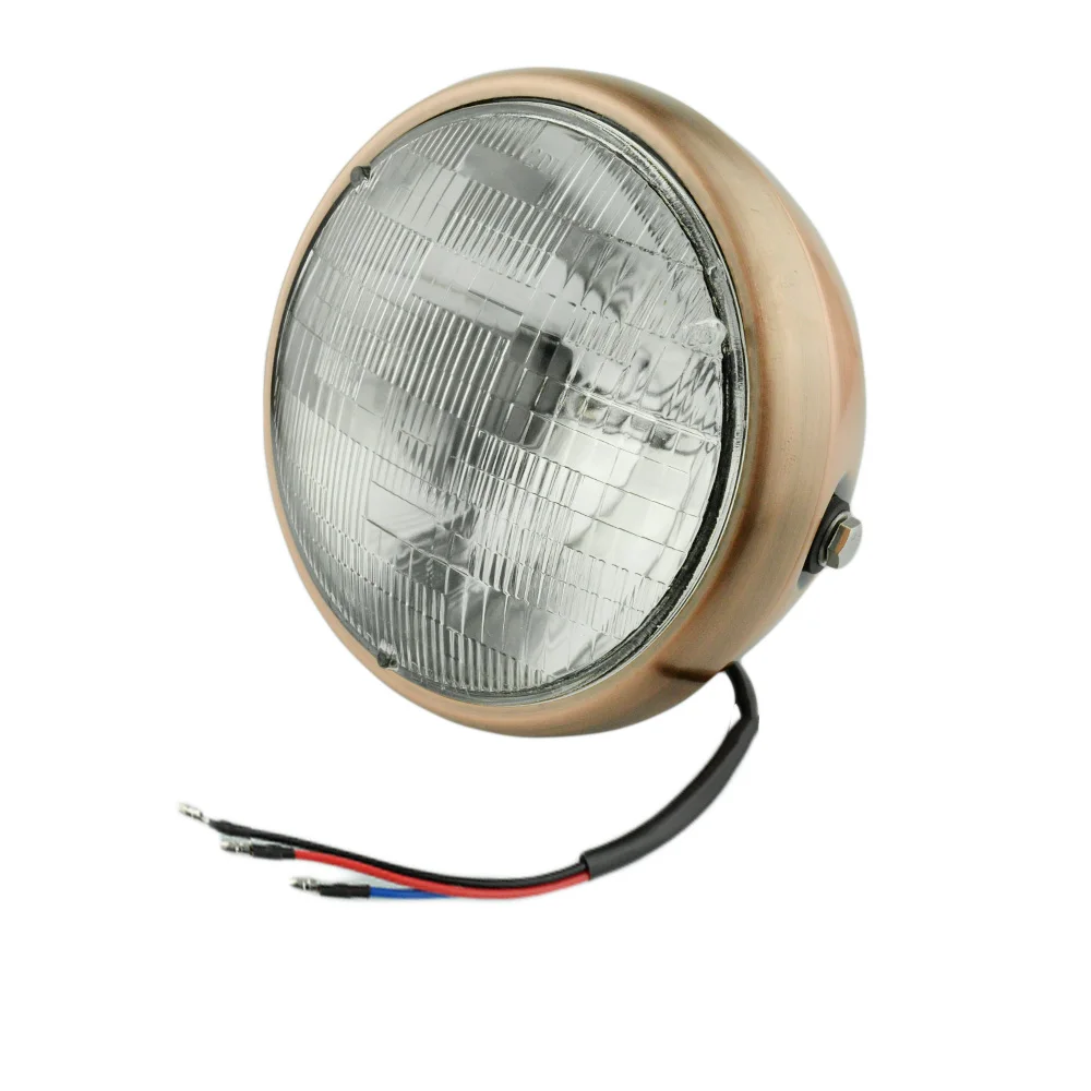 

7" Headlight Lamp H4 Sealed Beam Bates Style Side Mount Motorcycle Effect Rim