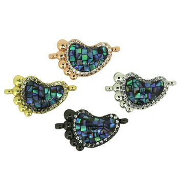 

Small Cute Charm Pave Natural Black Blue Green Abalone Shell Beads Footprint Connector Charms For Jewelry DIY Material