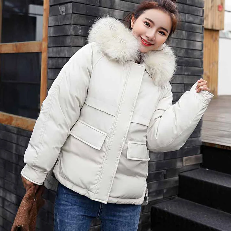 

new arrival cotton-padded thicke warm winter coat women fur collar hooded outwear parka female short women jacket plus size