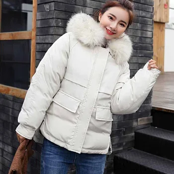 

new arrival cotton-padded thicke warm winter coat women fur collar hooded outwear parka female short women jacket plus size