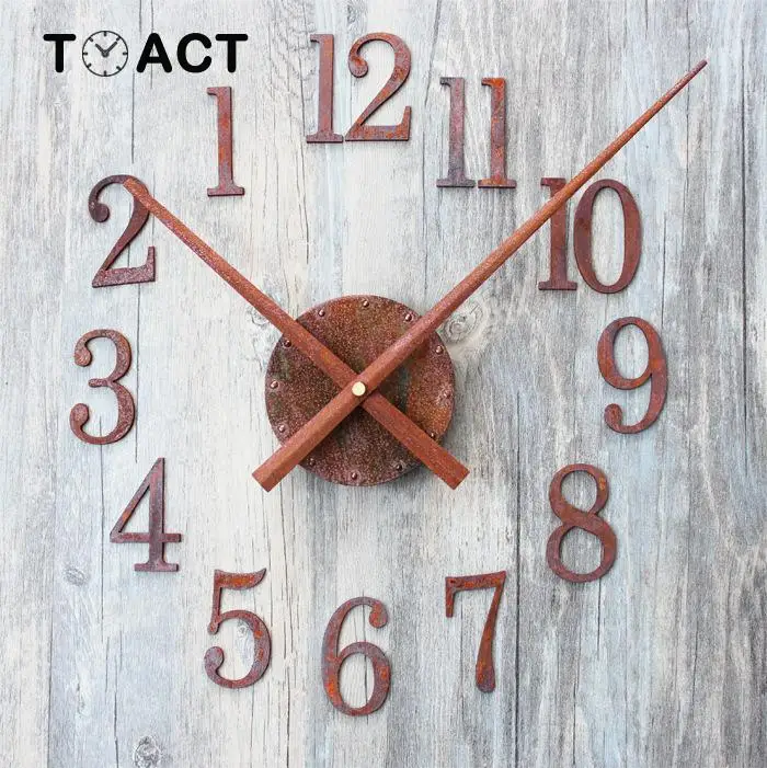 

Vintage Old Rust Metal DIY Wall Clock Creative Pointer Clocks Wall Sticker Watch Stickers Large Size For Living Room Home Decor