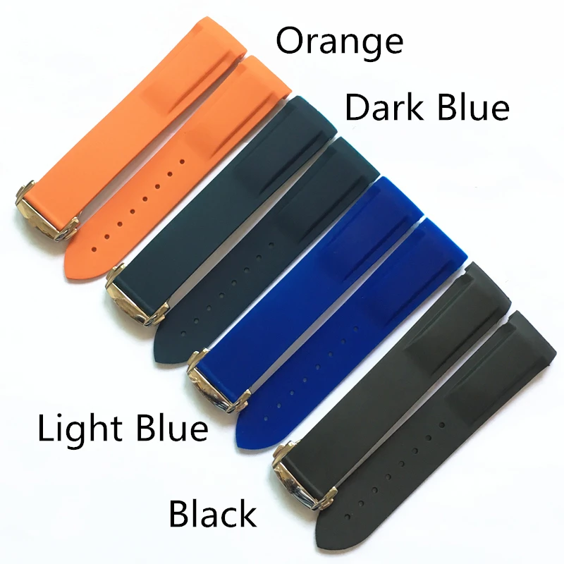 

20mm 22mm Men Black Orange Blue Silicone Rubber Watchbands With Deployment Buckle For Omega Seamaster Speedmaster Ocean Strap